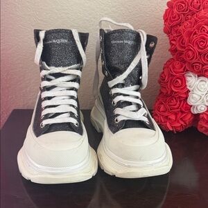 Black Glitter Platform High Top Sneakers | Chunky Sole Designer Style | Size 39